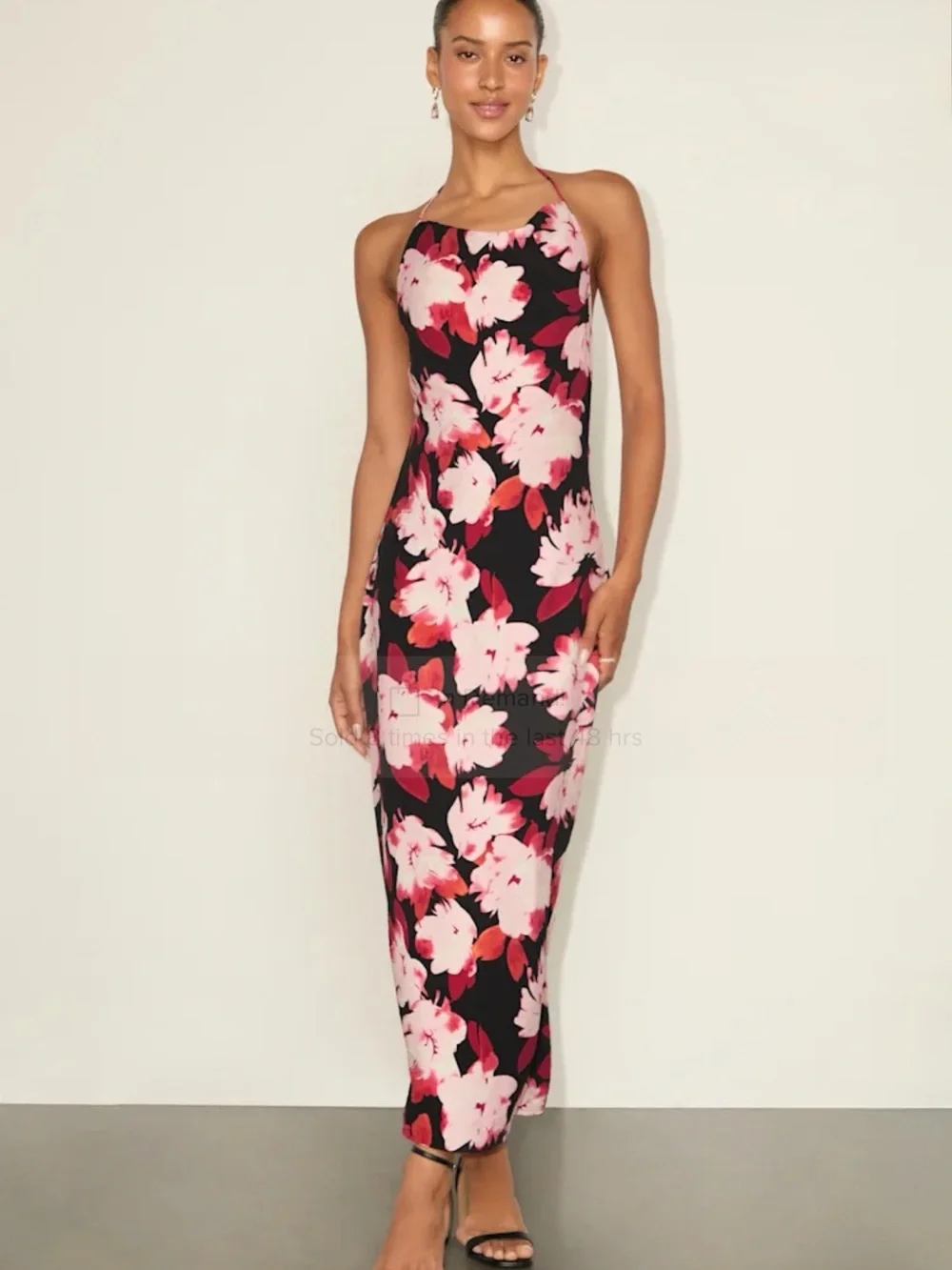 Lulu's Black Maxi Dress with Pink Floral Print